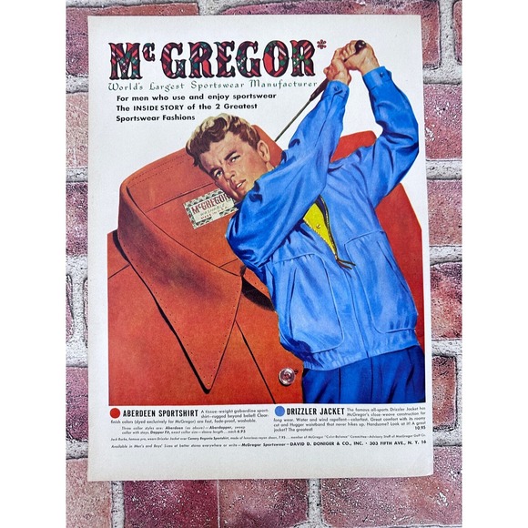 1951 McGregor Sportswear Man Golfing Blue Drizzler Jacket Vintage Print Ad - Picture 1 of 12